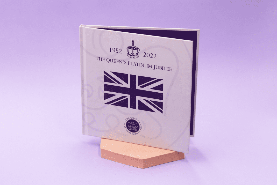 A display showing a printed Commemorative Jubilee Photobook