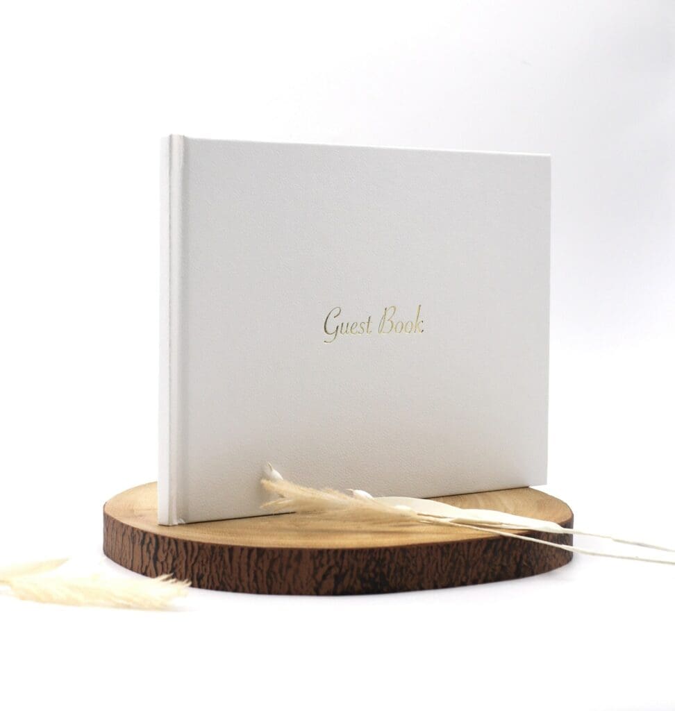 Guestbook showing foil cover and spine text