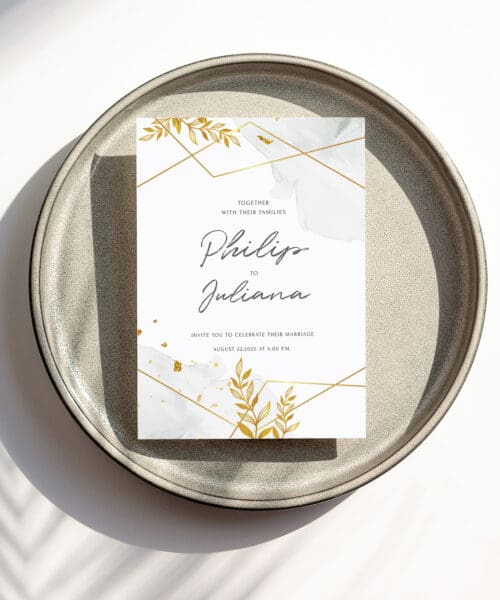 Tea Green Gold Foiled Wedding Invite Tea Green Gold Foiled Wedding Invite